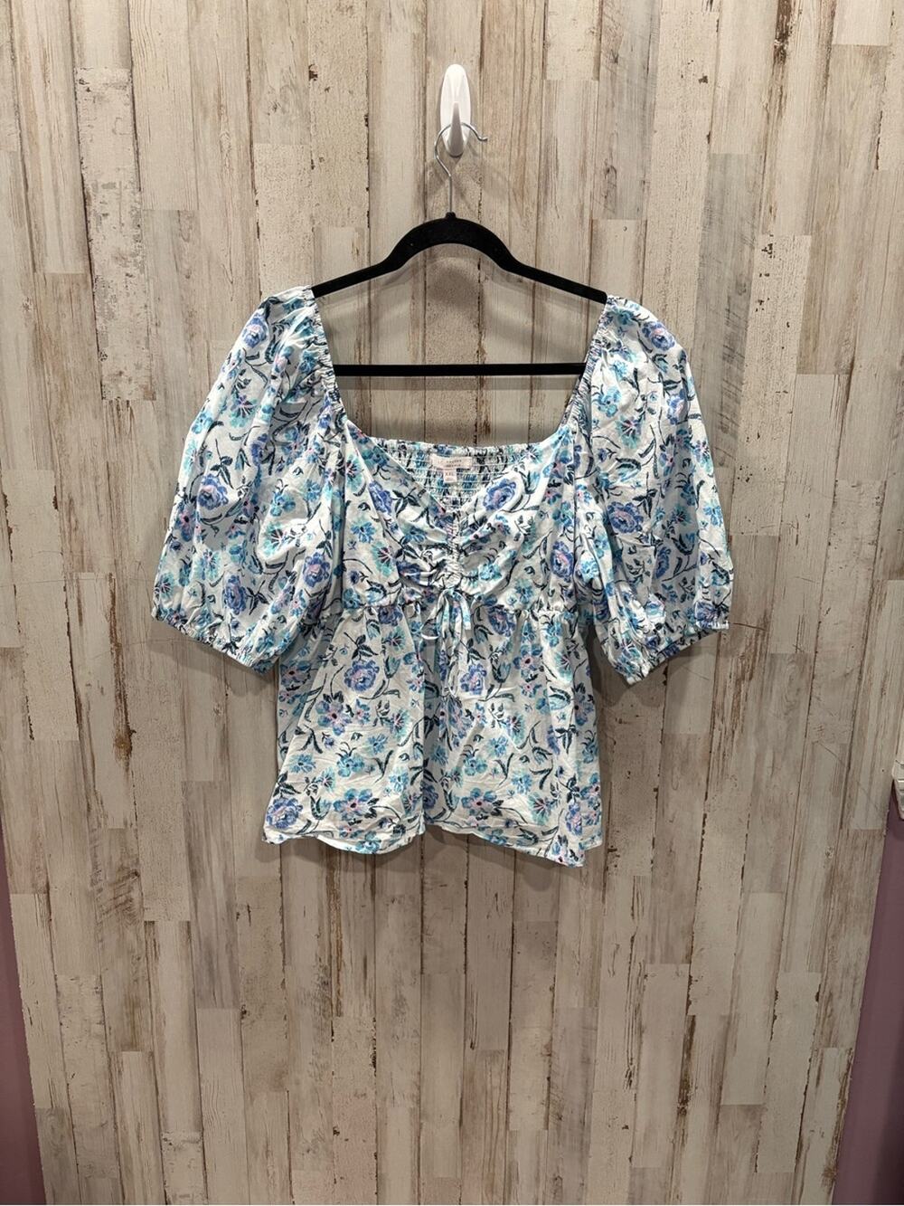 Lauren Conrad XXL Cottagecore Floral Blouse Square Neck Puff Sleeve Top Peasant